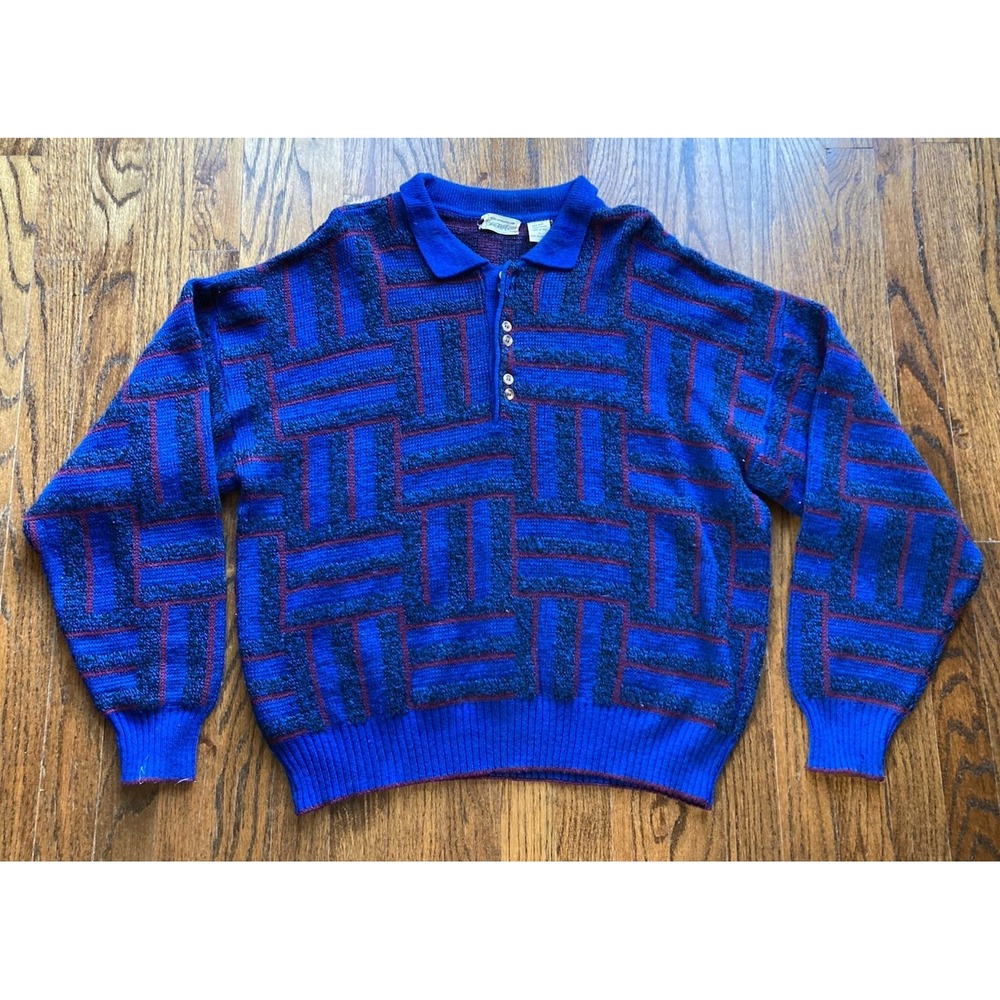 VTG 80s Saks Fifth Avenue Sweater Size Large Wool Blend Made In Italy Collared